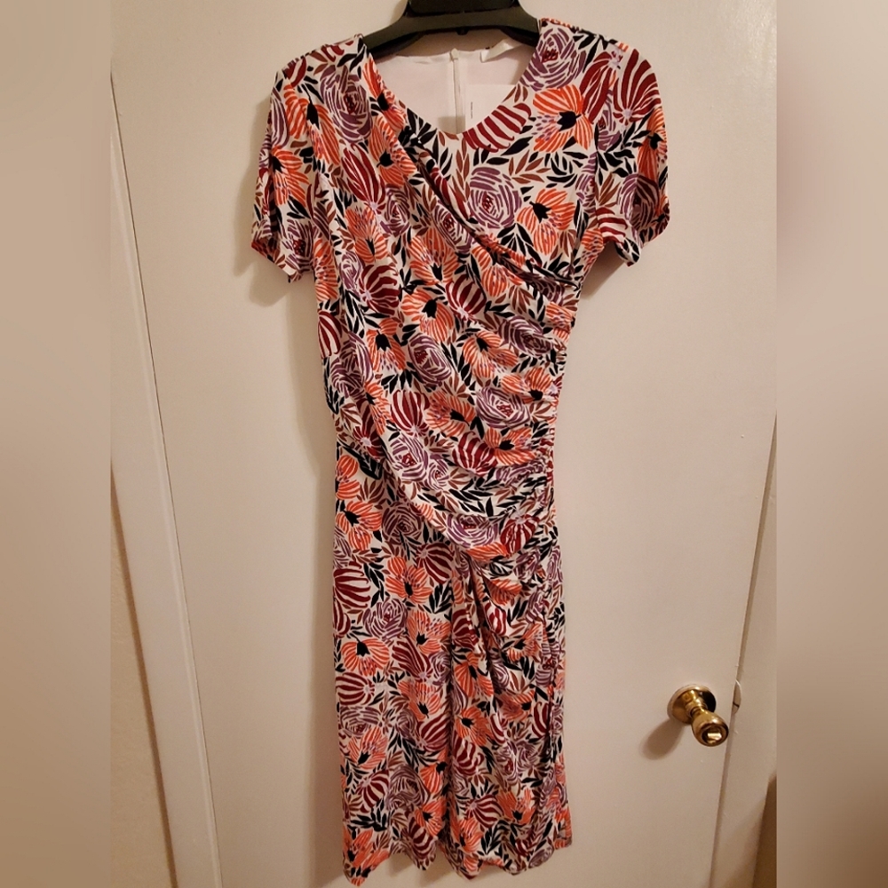 NWT HUGO BOSS Erykah Dress Size S Multicolor Floral Print Ruched